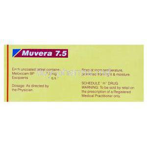 Muvera 7.5, Generic Mobic, Meloxicam BP 7.5mg Box Composition