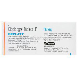 Deplatt, Generic Plavix, Clopidogrel 75mg Box Information