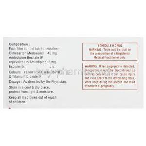 Olsar-A 40, Generic Benicar, Olmesartan Medoxomil 40mg and Amlodipine 5mg Box Composition