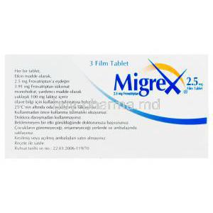 Migrex, Frovatriptan 2.5mg Box Information (Turkish)
