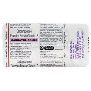 Carbatol CR-300, Generic Tegretol, Carbamazepine ER 300mg Tablet Strip Information