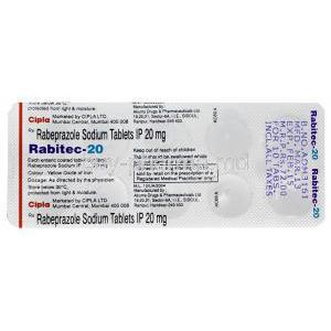 Rabitec-20, Generic Aciphex, Rabeprazole Sodium 20mg Tablet Strip Information