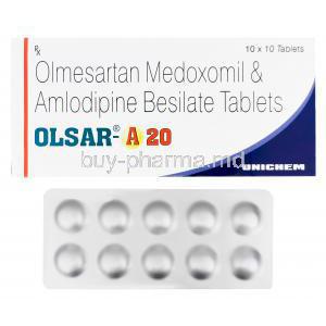 Olsar-A 20, Generic Benicar, Olmesartan Medoxomil 20mg and Amlodipine 5mg