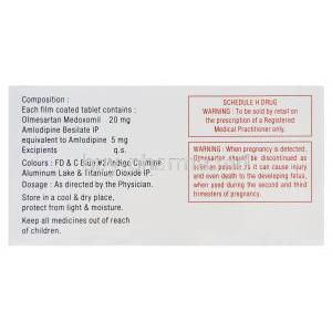 Olsar-A 20, Generic Benicar, Olmesartan Medoxomil 20mg and Amlodipine 5mg Box Composition