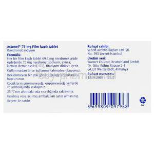 Actonel, Risedronate Sodium 75mg Box Information (Turkish)