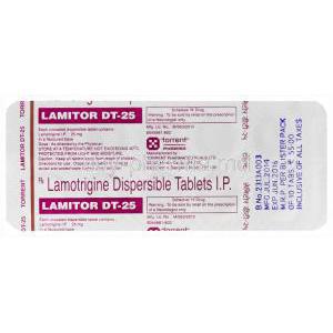 Lamitor DT-25, Generic Lamictal, Lamotrigine Dispersible 25mg Tablet Strip Information