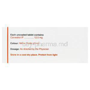 Carloc, Generic Coreg, Carvedilol 12.5mg Box Information