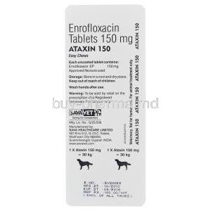 Ataxin 150, Generic Baytril, Enrofloxacin 150mg Easy Chews Tablet Strip Information