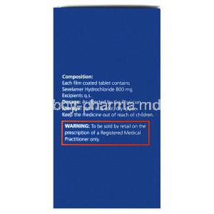 Biosev-800, Generic Renagel, Sevelamer Hydrochloride 800mg Box Composition