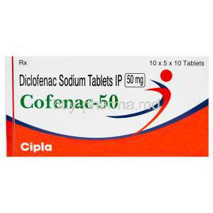 Cofenac-50, Generic Voltaren, Diclofenac Sodium 50mg Box