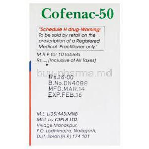 Cofenac-50, Generic Voltaren, Diclofenac Sodium 50mg Box Manufacturer Cipla
