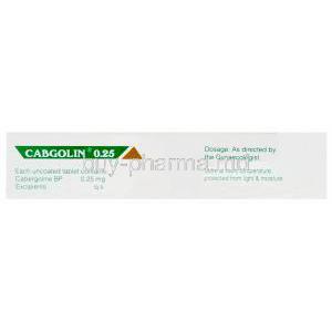 Cabgolin 0.25, Generic Dostinex, Cabergoline 0.25mg Box Information