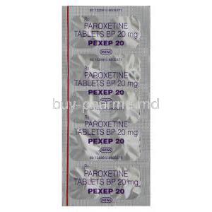 Pexep 20, Generic Paxil, Paroxetine Hydrochloride 20mg Tablet Blister Pack
