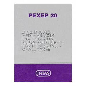 Pexep 20, Generic Paxil, Paroxetine Hydrochloride 20mg Box Batch
