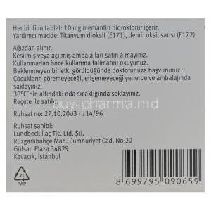 Ebixa, Memantine 10mg Box Information (Turkish) II