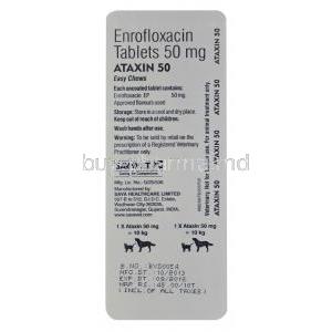 Ataxin 50, Generic Baytril, Enrofloxacin 50mg Easy Chews Tablet Strip Information