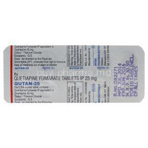 Qutan-25, Generic Seroquel, Quetiapine 25mg Tablet Strip Information