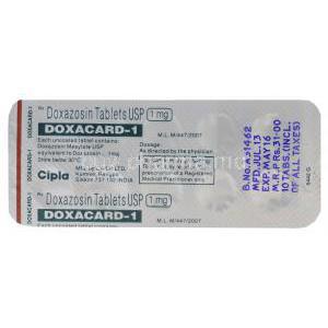 Doxacard-1, Generic Cardura, Doxazosin 1mg Tablet Strip Information