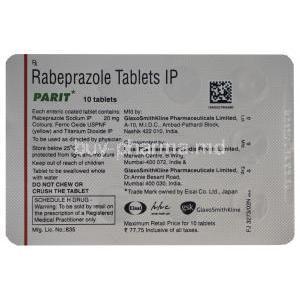 Parit, Rabeprazole Sodium 20mg Tablet Strip Information