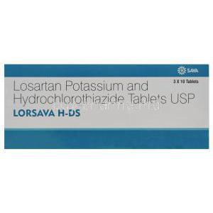 Lorsava H-DS, Generic Hyzaar, Losartan Potassium 100mg and Hydrochlorothiazide 25mg Box