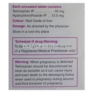 Cresar-H, Generic Micardis H, Telmisartan 40mg and Hydrochlorothiazide 12.5mg Box Information