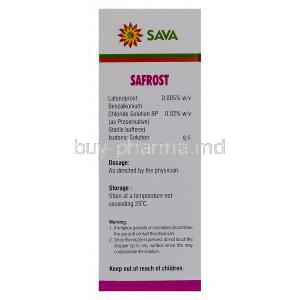 Safrost, Generic Xalatan, Latanoprost 0.005% Ophthalmic Solution 2.5ml Box Composition