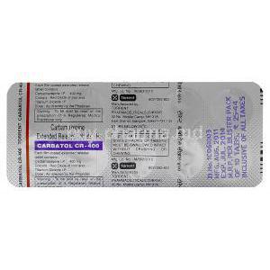 Carbatol CR-400, Generic Tegretol, Carbamazepine 400mg Extended Release Tablet Strip Information