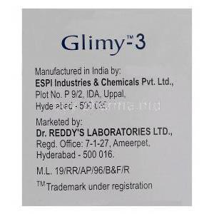 Glimy-3, Generic AMARYL, Glimepiride 3mg Box Manufacturer