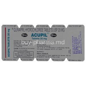 Acupil, Quinapril 20mg Tablet Strip Information