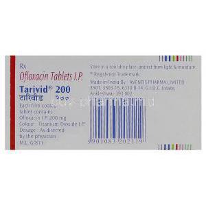 Tarivid 200, Generic Floxin, Ofloxacin 200mg Box Information