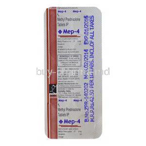 Mep-4, Generic Medrol, Methyl Prednisolone 4mg Tablet Strip Information