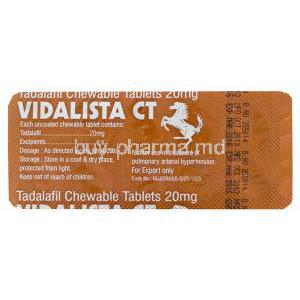 Vidalista CT, Generic Tadasoft, Tadalafil 20mg Chewable Tablet Strip Information