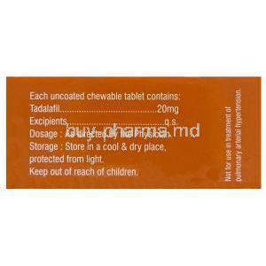 Vidalista CT, Generic Tadasoft, Tadalafil 20mg Chewable Box Composition