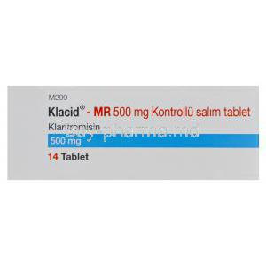 Klacid-MR, Clarithromycin 500mg Modified Release Box Side