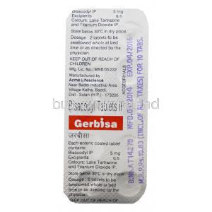 Gerbisa, Generic Dulcolax, Bisacodyl 5mg Tablet Strip Information