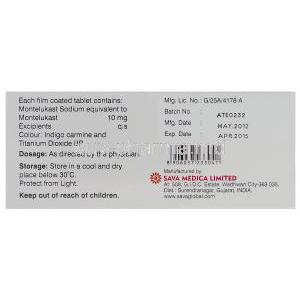 Anamont 10, Generic Singulair, Montelukast 10mg Box Information