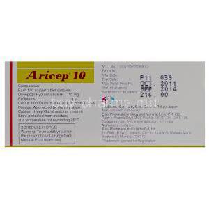 Aricep 10, Donepezil Hydrochloride 10mg Box Information