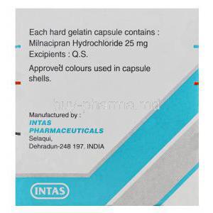 Milza 25, Generic Savella, Milnacipran Hydrochloride 25mg Box Information