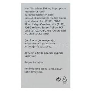Wellbutrin XL, Bupropion Hydrochloride 300mg Extended Release Box Side 1