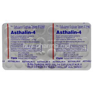 Asthalin-4, Generic Ventolin, Salbutamol 4mg Tablet Strip Information