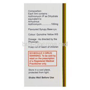 Azikem, Generic Zithromax, Azithromycin Oral Suspension 100mg per 5ml 15ml Box Composition