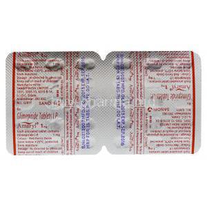 Amaryl, Glimepiride 1mg Tablet Strip Information