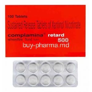 Complamina Retard, Xantinol Nicotinate box and tablets