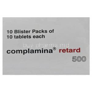 Complamina Retard 500, Xantinol Nicotinate 500mg Sustained Release Box Side