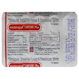 Metrogyl Compound Plus, Ornidazole 250mg Diloxanide Furoate 375mg Simethicone 25mg Tablet Strip Information