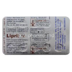 Lipril 10, Generic Zestril, Lisinopril 10mg Tablet Strip Information