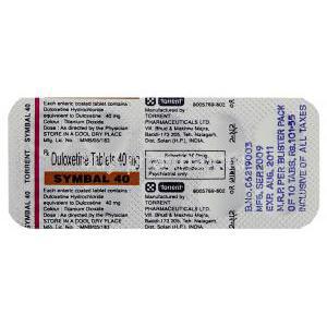 Generic Cymbalta, Duloxetine 40 mg blister info