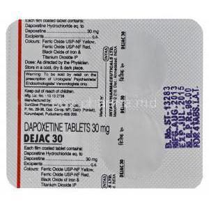 Dejac 30, Generic Priligy, Dapoxetine 30mg Tablet Strip Information