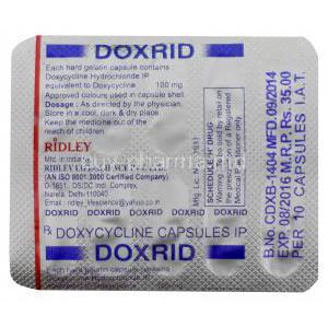 Doxrid-100, Generic Vibramycin, Doxycycline 100mg Capsule Strip Information