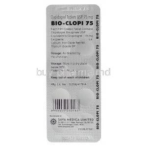 Bio-Clopi 75, Generic Plavix, Clopidogrel 75mg Tablet Strip Information